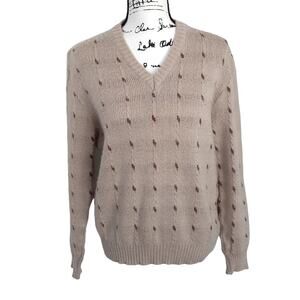 Vintage 1960s Mohair Wool Grandpa Sweater V Neck Tan Oatmeal L Made in Italy